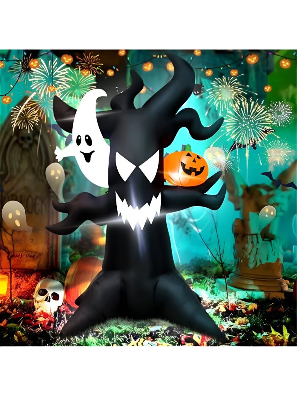 6ft Haunted Tree Inflatable Ghost & LED Pumpkin, Halloween Yard Decor